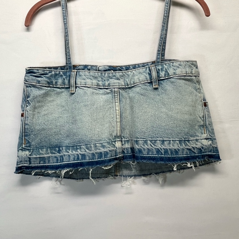 Zara Denim Crop Top W/Straps XS 100%‎ Cotton SKY BLUE NEW - Picture 2 of 7